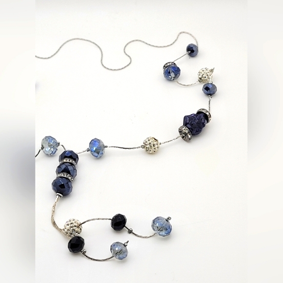 21" Faceted Glass, Clay Beads with Rhinestone Inlay Abstract Beads Necklace - Picture 4 of 7